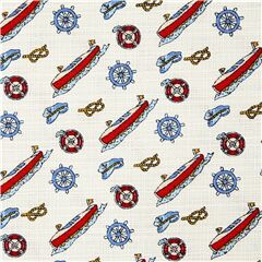 Tissu japonais textur Dobby blanc avec des ancres bateaux sur le thme marin Tissu par Japanese Indie