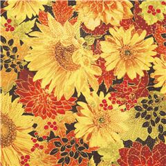 Gelb schwarz extra breiter Minky Stoff mit Sonnenblumen Stoff von Timeless Treasures