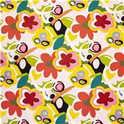 Tessuto US grandi fiori verde giallo rosso bianco