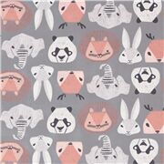 tessuto grigio animali teste elefanti leoni panda Ritagli