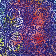Batik Stoff mit mehrfarbigem Batikeffekt Blumen blau