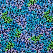 Tissu noir à imprimé floral bleu-vert avec des feuilles