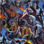 Tissu d'Halloween bleu tête de mort sorcière loup-garou