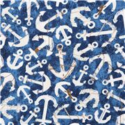 Tissu en coton bleu avec des ancres blanches dans tous les sens