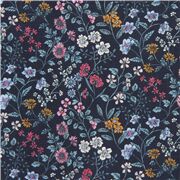 Blauer Baumwollbatist rosa weiße kleine bunte Blumen