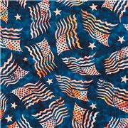 Tissu bleu avec des rayures et des étoiles patriotiques