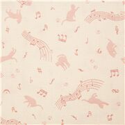 Katze Musik Noten Stoff Baumwolle aus Japan rosa Muster auf Naturfarbe