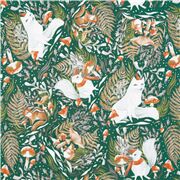 Tissu minky bleu renards avec écharpes et bonnets de Noël