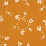 Tissu de courtepointe Cotton and Steel marron avec des bracelets et décos dorées