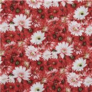 Baumwollhemdenstoff rote korallenfarbene weiße Blumen aus Japan
