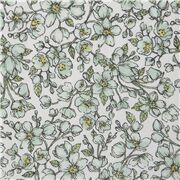 Tissu jersey en coton et élasthanne blanc à fleurs vertes