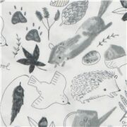Tissu en coton jardin anirmaux fleurs feuilles