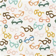 Tissu en coton écru avec des lunettes multicolores