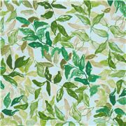 Tissu effet aquarelle avec des feuilles dans des nuances de vert