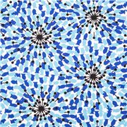 Tissu en coton bleu motifs floraux graphiques