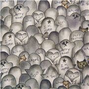 Tissu en coton gris chats souris animaux pierres tombales