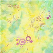 Tissu batik jaune vert avec des étoiles roses, teinté