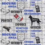 Tela gris fuerzas seguridad perro policía negro linterna texto azul