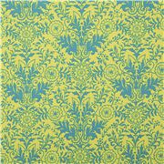 Tissu damas Ink and Arrow en coton vert motif floral et feuilles vert foncé