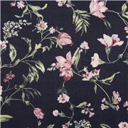 Tintenblauer Baumwoll-Batist mit locker fallenden lila Blumen