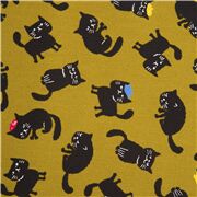 Tissu Oxford vert kaki avec des chats noirs avec d'adorables chapeaux