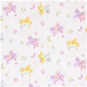 Tissu double gaze en coton avec des licornes jaunes et violettes
