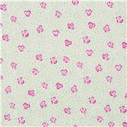 Tissu en coton blanc petites roses graphiques feuilles vertes