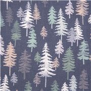 Tissu coton bleu arbres forêts de pins aux couleurs pâles