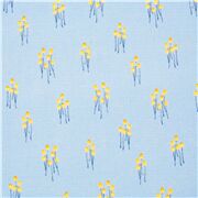 blauer Baumwollstoff gelbe Mini-Pilze Blume