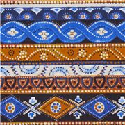 Tissu en coton à rayures marron blanches et bleues