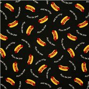 tessuto nero in cotone USA con hot dog da fast food Ritagli