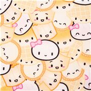 Tissu en coton wontons souriants dimsum superposés tons pastel