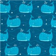 Dunkelblauer Baumwollstoff mit großem Walmotiv ReststÃŒck