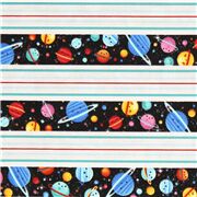 Tissu en coton à bandes espace planètes aux visages rigolos