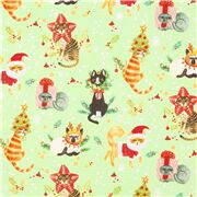 Tela minky verde claro de gatos disfrazados para Navidad