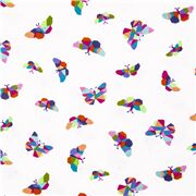 Tissu en coton blanc papillons en mosaïques multicolores