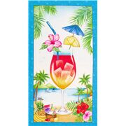 Tissu bleu à panneaux verre à cocktail île tropicale boisson