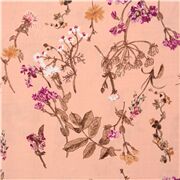 Tissu en coton rose pâle avec des fleurs détaillées de pissenlit des prés, etc.