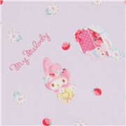 My Melody tela oxford violeta claro con doble borde conejita y dulces