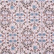 Tissu en coton rose au motif de treillis des cœurs et mini-fleurs