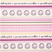 Tissu avec des rayures roses et crème avec des boulettes kawaii