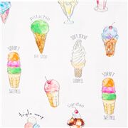 Tissu QT Fabrics blanc avec des sorbets, des glaces, des desserts multicolores