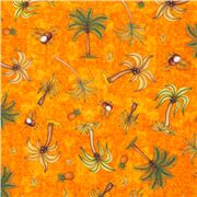 Tissu en coton orange avec des cocotiers et des ananas