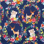 Tissu minky bleu ultra-large avec des animaux couleur arc-en-ciel