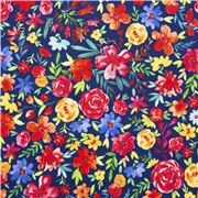 Tissu minky bleu marine ultra-large avec des fleurs arc-en-ciel
