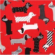 Tissu jersey lisse extra large rouge avec des chiens saucisses USA