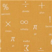 Stoff in Senfgelb mit mathematischen Symbolen