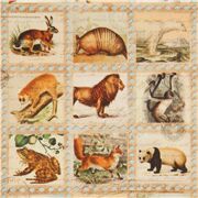 Stoff mit bunten Briefmarken mit wilden Tieren