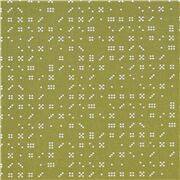 Tissu en coton vert avec des dominos et des pois blancs