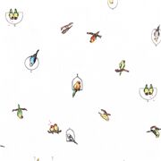 Tissu en coton blanc avec des animaux et des perruches arc-en-ciel
